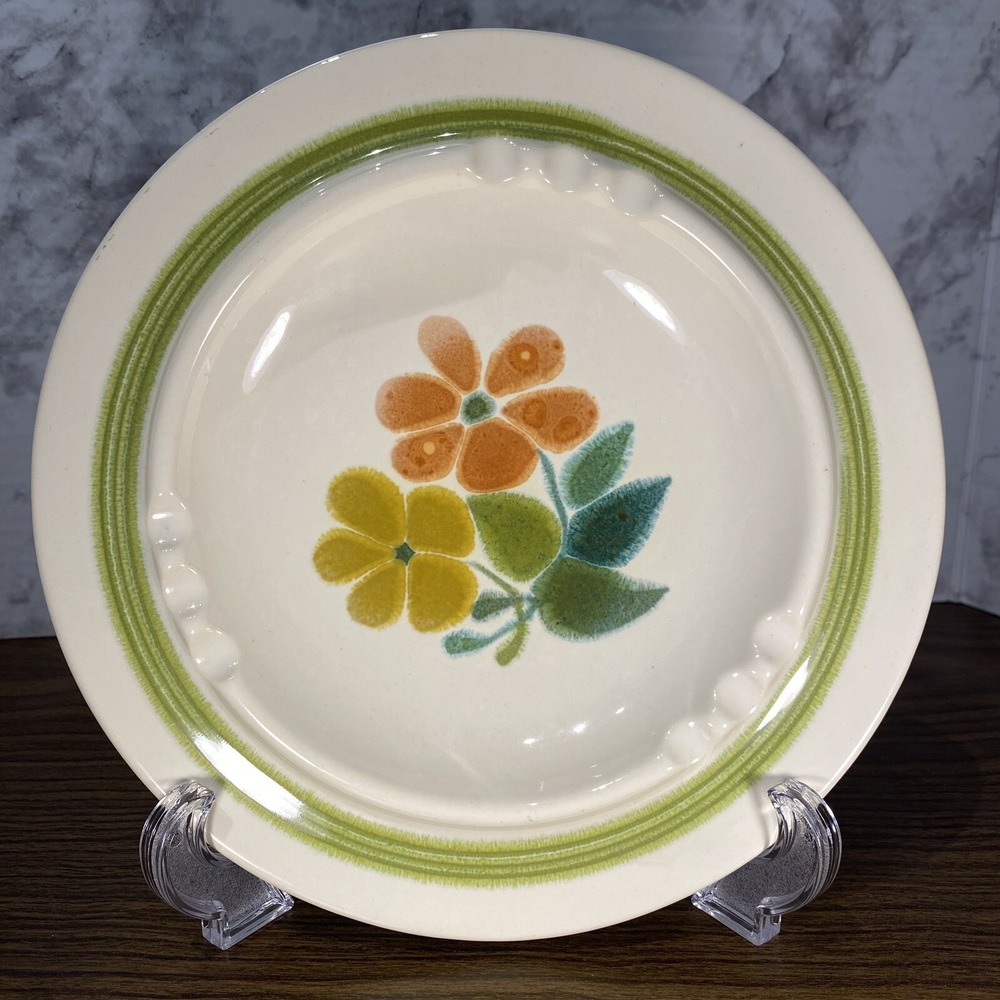 VTG Franciscan 1970's Floral Earthenware 8" Footed Ash Tray